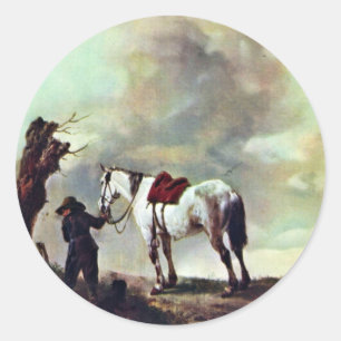 Sticker Rond Grey., Par Philips Wouwerman (Meilleure Qualité)