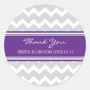 Sticker Rond Grey Purple Chevron Merci Mariage Favor Tags
