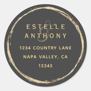 Sticker Rond Grey Rustic Gold Circle Ampersand Adresse de retou