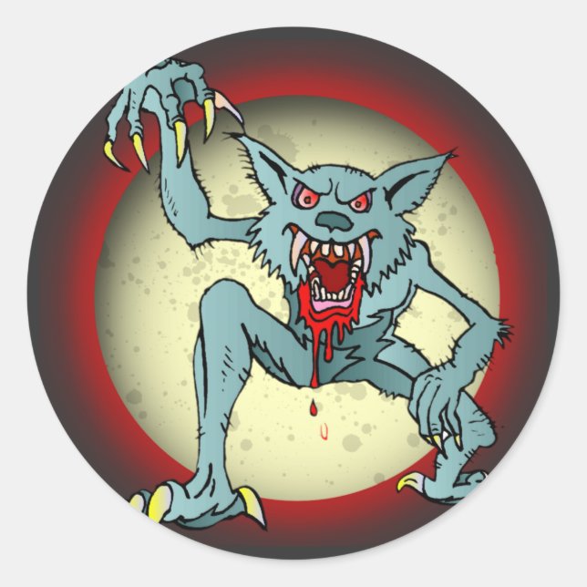 Sticker Rond Greyback Werewolf Blood Pleine lune rouge Hallowee (Devant)