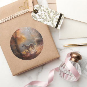 Sticker Rond Greyhound à l'automne Feuilles automne Inspiration