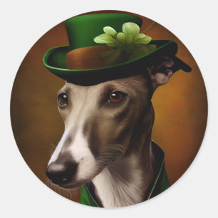 Sticker Rond Greyhound Dog en tenue de la Saint Patrick
