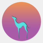 Sticker Rond Greyhound Whippet chien bleu orange violet ombre (Devant)