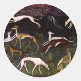 Sticker Rond Greyhounds médiéval dans la Forêt profonde