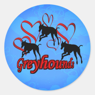 Sticker Rond Greyhounds Red Heart Chien 
