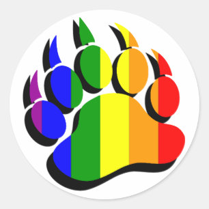 Sticker Rond Griffe d'ours gay arc-en-ciel avec ombre noire