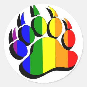 Sticker Rond Griffe d'ours gay arc-en-ciel avec ombre noire