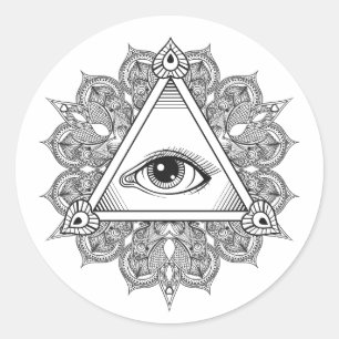 Sticker Rond Griffonnage de symbole de pyramide d'oeil