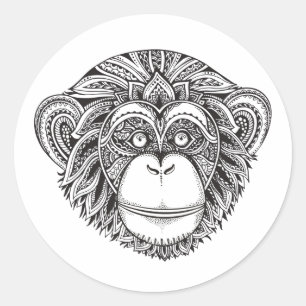 Sticker Rond Griffonnage d'Illustartion de singe