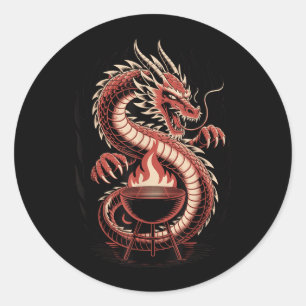 Sticker Rond Grill BBQ Dragon Soufflant Feu Pique-Nique de Jard