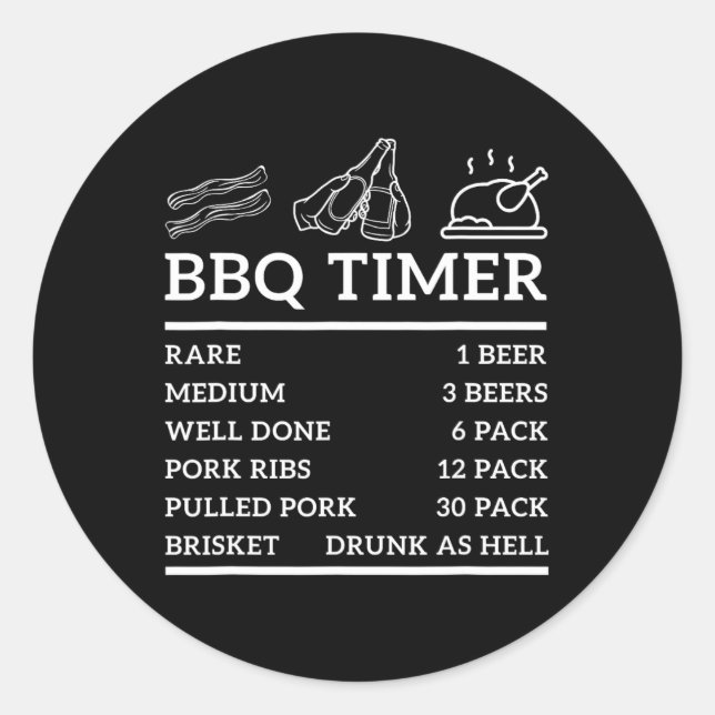 Sticker Rond Grill Drôle Dire Bbq Timer Bbq Bière Grill Papa Ba (Devant)