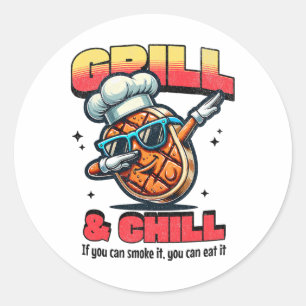 Sticker Rond Grill Et Chill Bbq Dab Grillé Steak Food L
