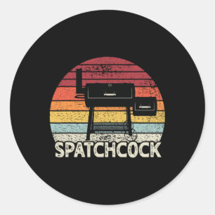 Sticker Rond Grill Fumeur De Bbq Retro De Poulet De Spatule Pou