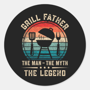 Sticker Rond Grill pour hommes Père faisant griller de la viand
