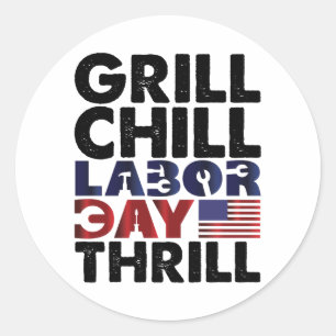 Sticker Rond Grill USA America Fête du Travail Thrill BBQ Party