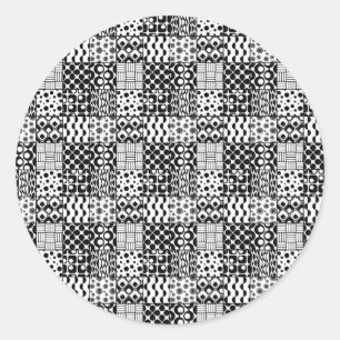 Sticker Rond Grille de Motifs géométriques noirs et blancs, 01