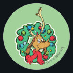 Sticker Rond Grille | Max Christmas Wreath<br><div class="desc">Découvrez ce design amusant Dr Seuss avec Max.</div>