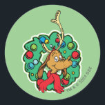 Sticker Rond Grille | Max Christmas Wreath<br><div class="desc">Découvrez ce design amusant Dr Seuss avec Max.</div>