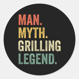 Sticker Rond Griller le barbecue homme drôle mythe gril légende
