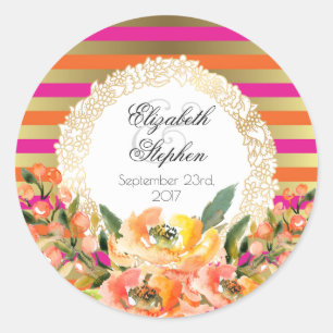 Sticker Rond Grilles métalliques roses et or avec Mariage Flora
