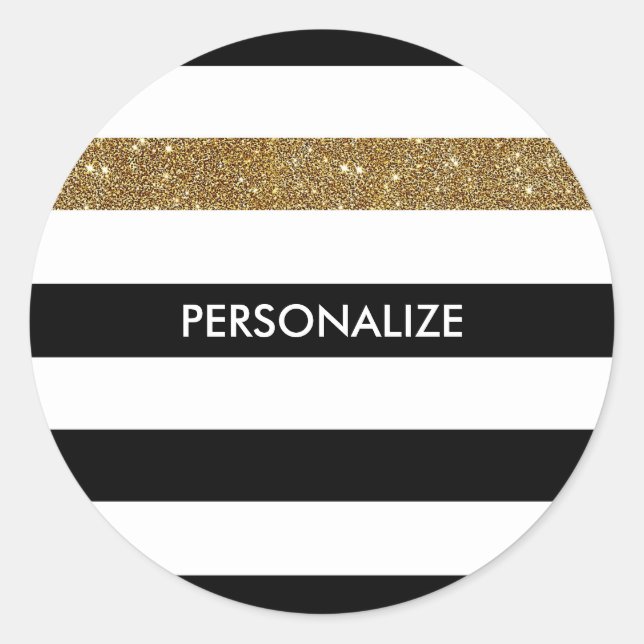 Sticker Rond Grilles noires modernes FAUX Gold Glitz et nom (Devant)