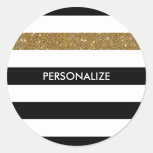 Sticker Rond Grilles noires modernes FAUX Gold Glitz et nom