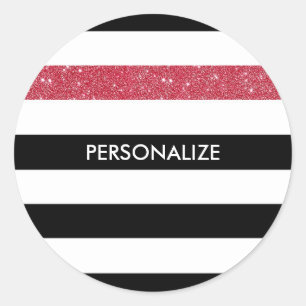 Sticker Rond Grilles noires modernes FAUX Red Glitz et nom