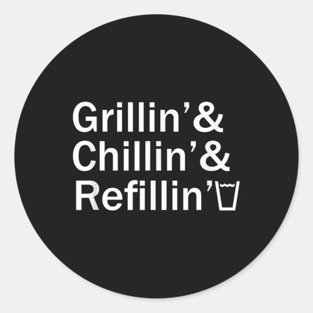 Sticker Rond Grillin &amp; Chillin &amp; Refillin Funny Backyar (Devant)
