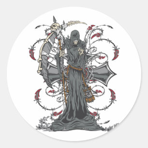 Sticker Rond Grim Reaper Attend