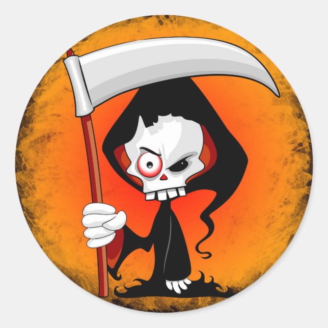 Sticker Rond Grim Reaper Déplaisant Drôle Cartoon (Devant)