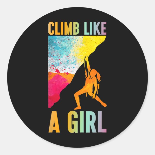 Sticker Rond Grimpe Comme Une Fille Grimpeur De Roche Alpinisme (Devant)