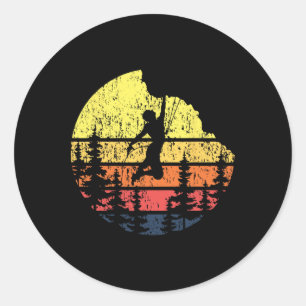 Sticker Rond Grimpeur de roche rétro au coucher du soleil - gri