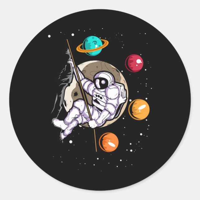 Sticker Rond Grimpeur de rochers Astronaute Espace extra-atmosp (Devant)