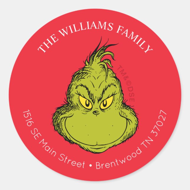 Sticker Rond Grinch Classique | Message de Noël (Devant)