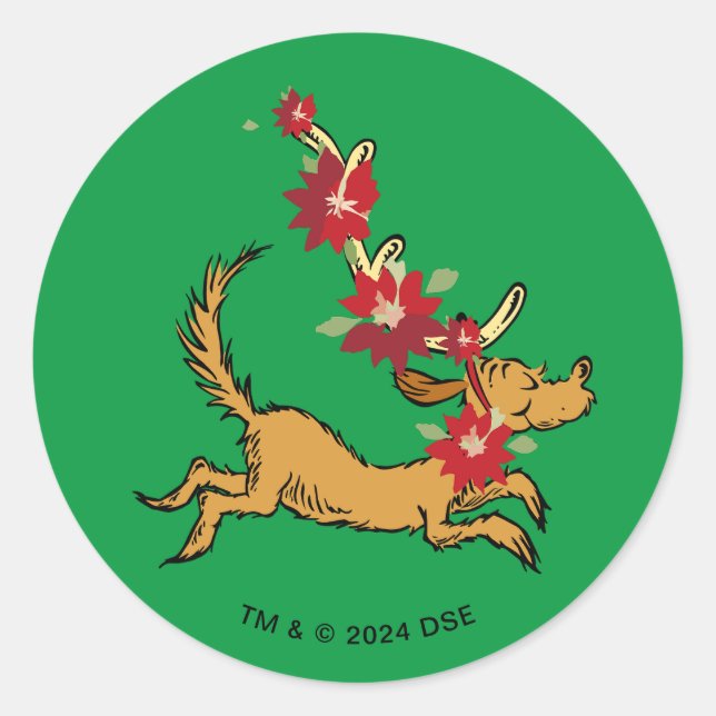 Sticker Rond Grinch | Max Pointsettia de Noël (Devant)