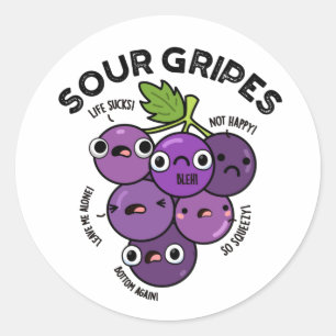 Sticker Rond Gripes aigre amusant Fruit Pun de raisin