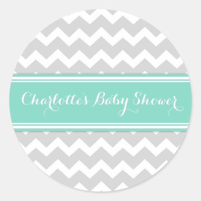 Sticker Rond Gris Aqua Chevron Baby shower Favoriser les autoco (Devant)