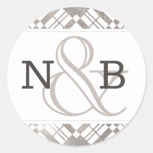 Sticker Rond Gris argenté et tout couleur payé Mariage Monogram