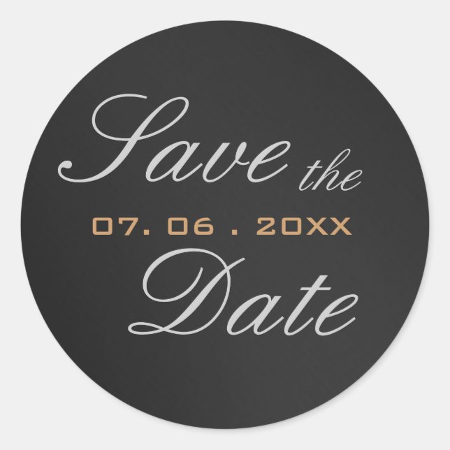 Sticker Rond Gris Attrayant Écriture Save the Date Calligraphie (Devant)