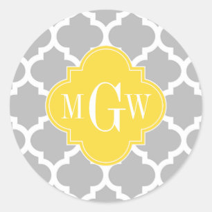 Sticker Rond Gris Blanc Marocain #5 Ananas 3 Monogramme Initial