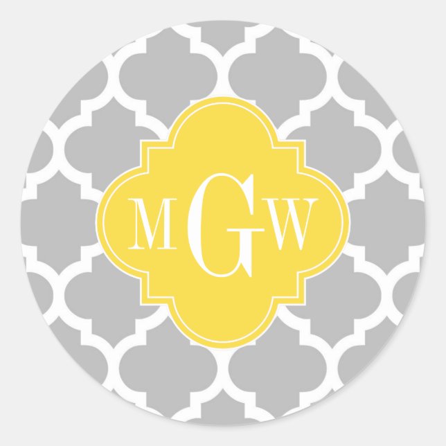 Sticker Rond Gris Blanc Marocain #5 Ananas 3 Monogramme Initial (Devant)
