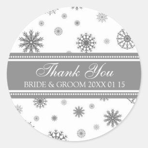 Sticker Rond Gris Blanc Merci Hiver Mariage Faveur Tags