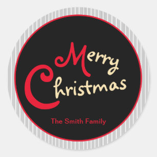 Sticker Rond Gris blanc rayé rouge Bow sur noir