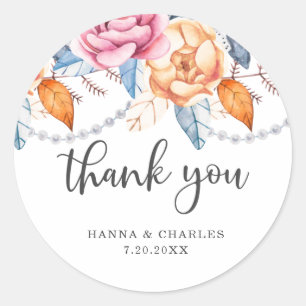 Sticker Rond Gris Bleu Brûlé Orange Merci Floral