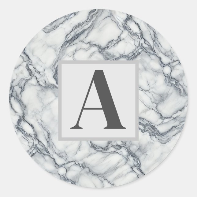 Sticker Rond Gris chic et aspect marbre blanc Glamour (Devant)