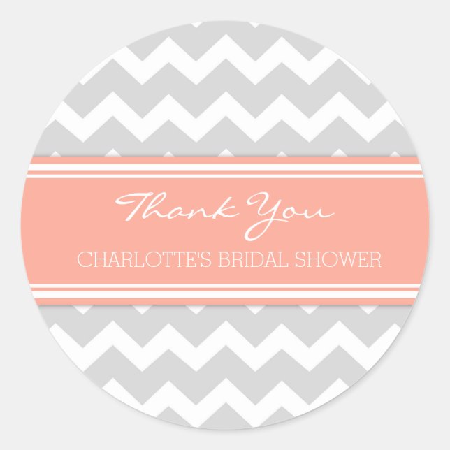 Sticker Rond Gris Coral Chevron Fête des mariées Favoriser les  (Devant)