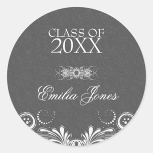 Sticker Rond Gris Damas blanc torsades - Graduations