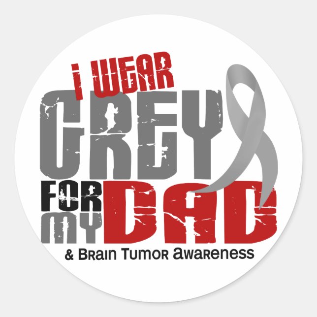 Sticker Rond Gris d'usage de la tumeur cérébrale I pour mon (Devant)