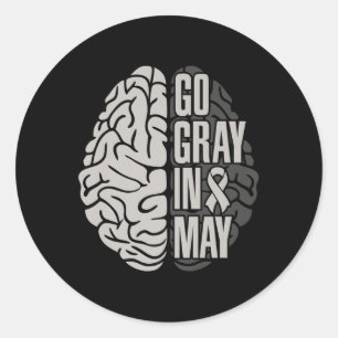 Sticker Rond Gris En Mai Ribbon Cerveau Sensibilisation À La Tu