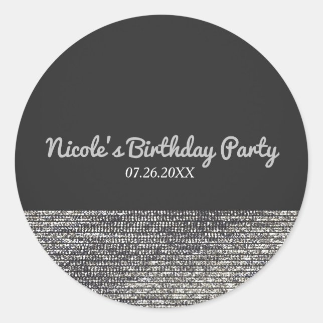 Sticker Rond Gris et argent Glam moderne Sequins Chic Élégant (Devant)